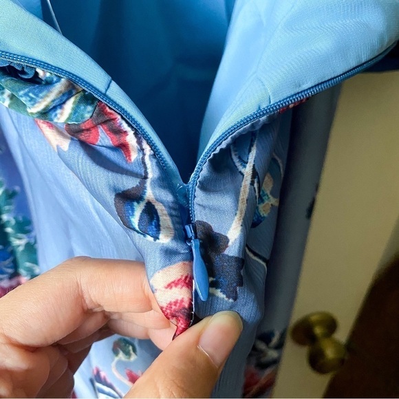 PatBO Dress Gilly Print Cut-Out Maxi Floral Open Back Slit Vacation Blue 8 NWT - Picture 4 of 13